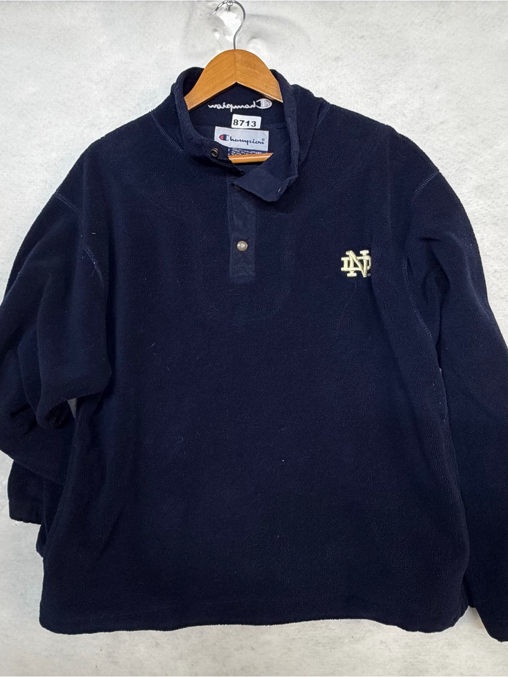 Vintage Notre Dame Fighting Irish Champion 1/4 Button Up  Fleece Large 8713